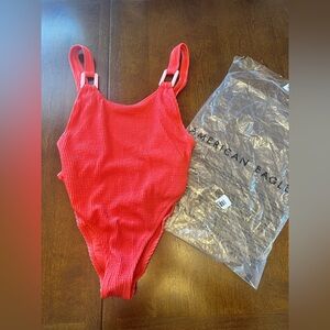 NWT Aerie Coral Ribbed Swimsuit - One Piece Cheekiest UPF 50